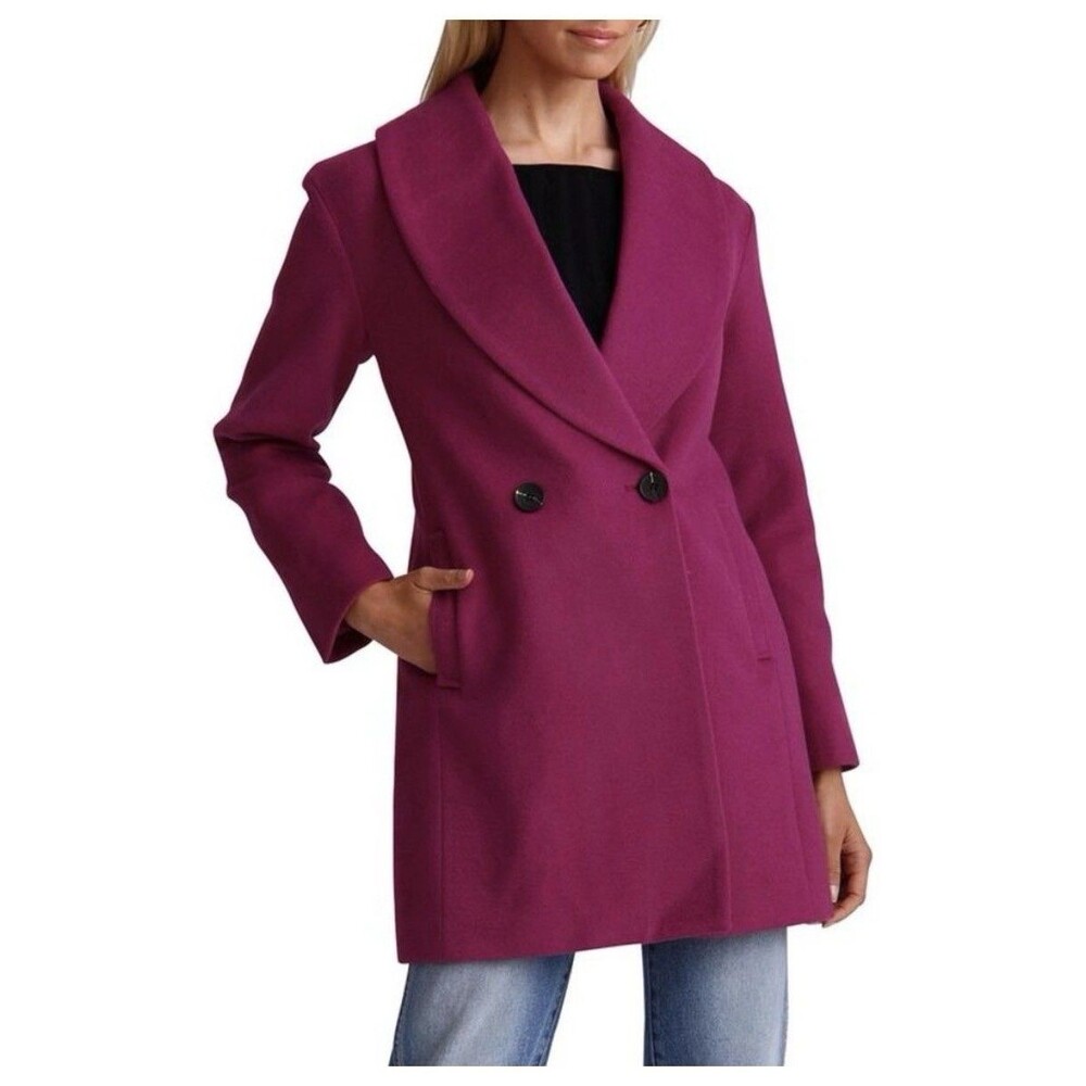 Avec Les Filles Shawl Collar Twill Peacoat Jacket In Berry Size XL Womens NEW